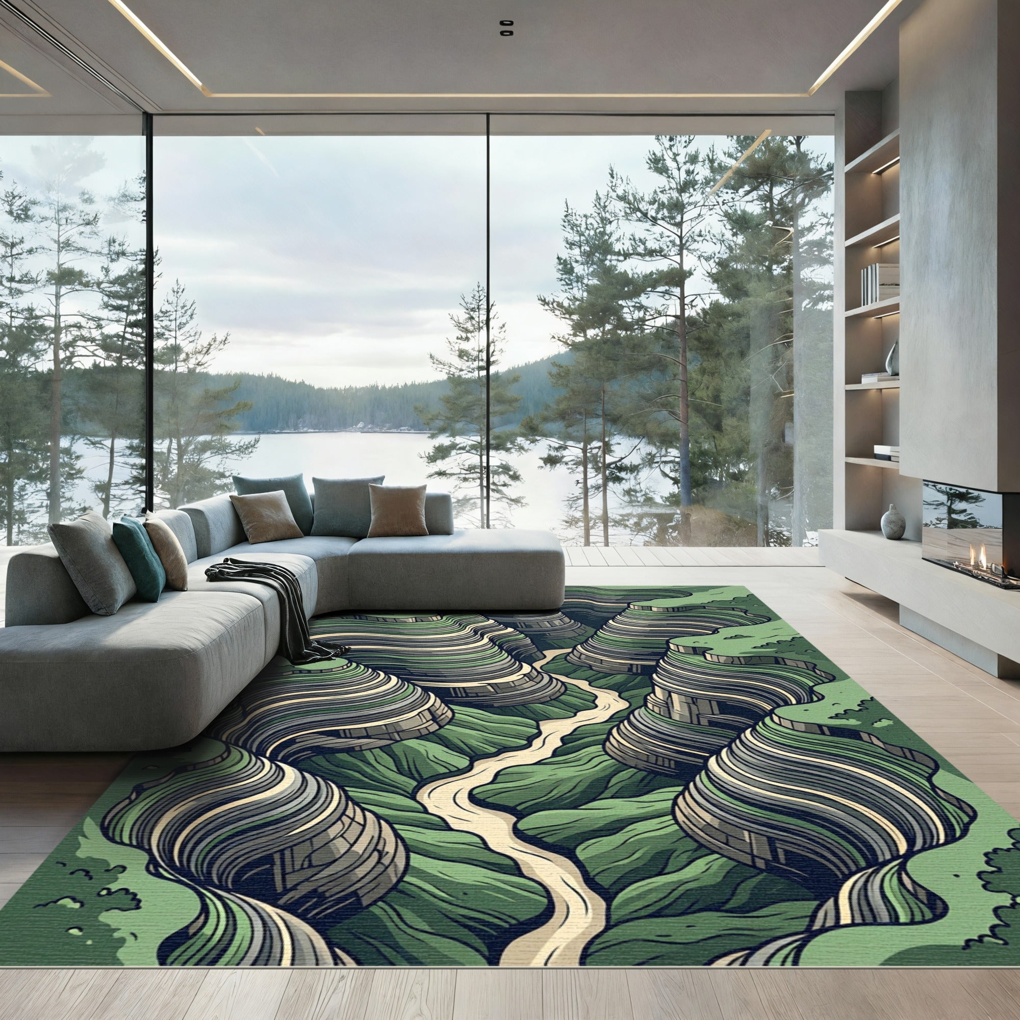 Abstract Rippled Canyon Terrain Landscape Rug