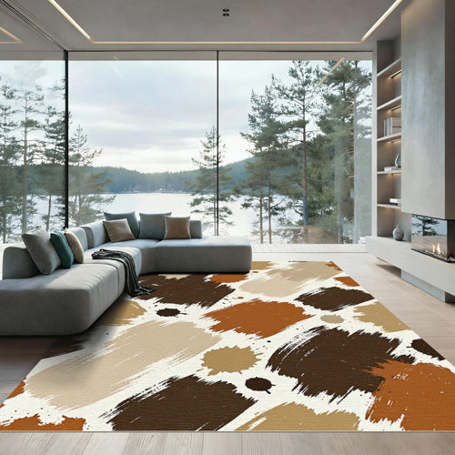Abstract Earthy Brown Brush Stroke Rug