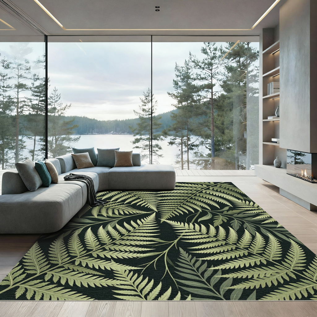 Lush Green Botanical Fern Rug