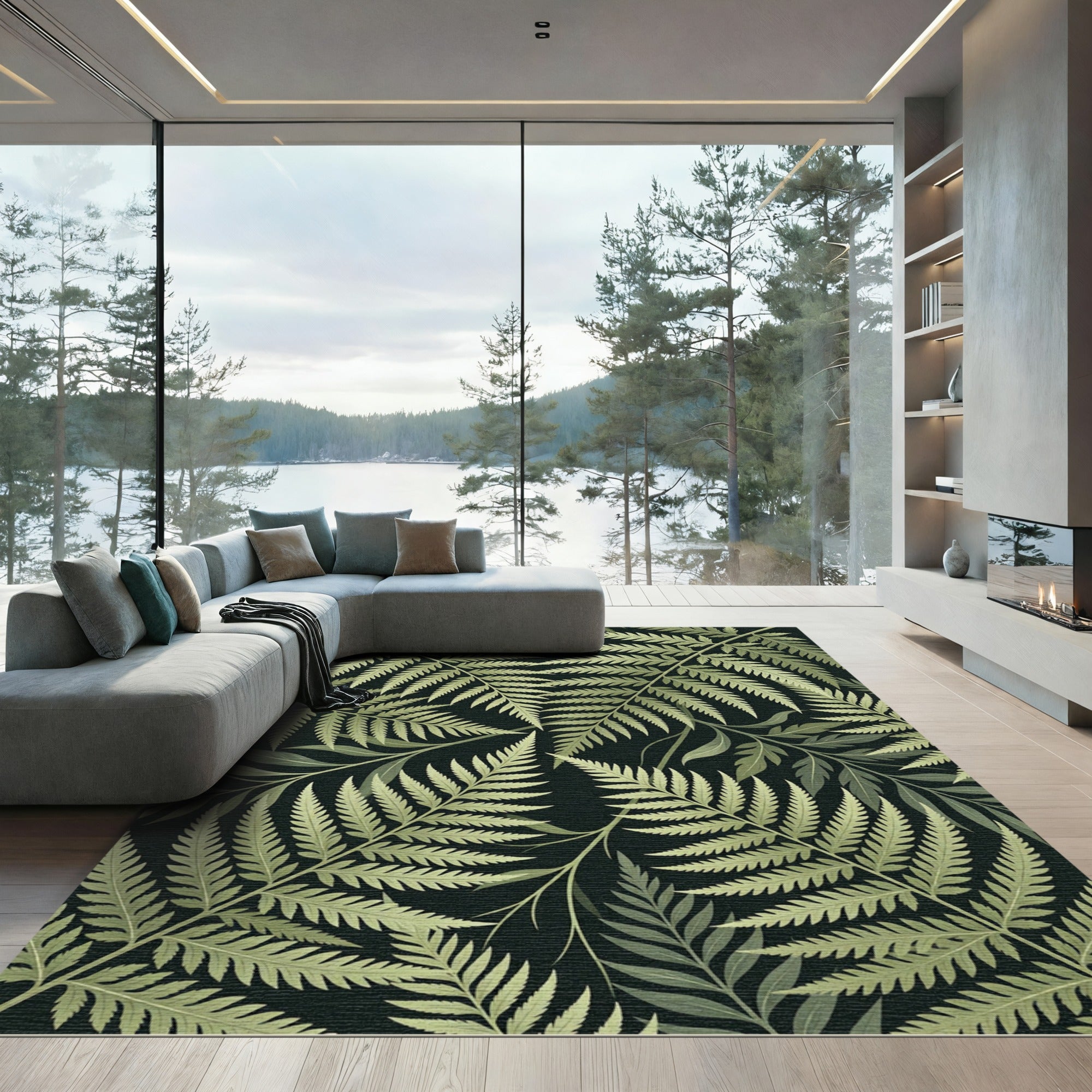 Lush Green Botanical Fern Rug