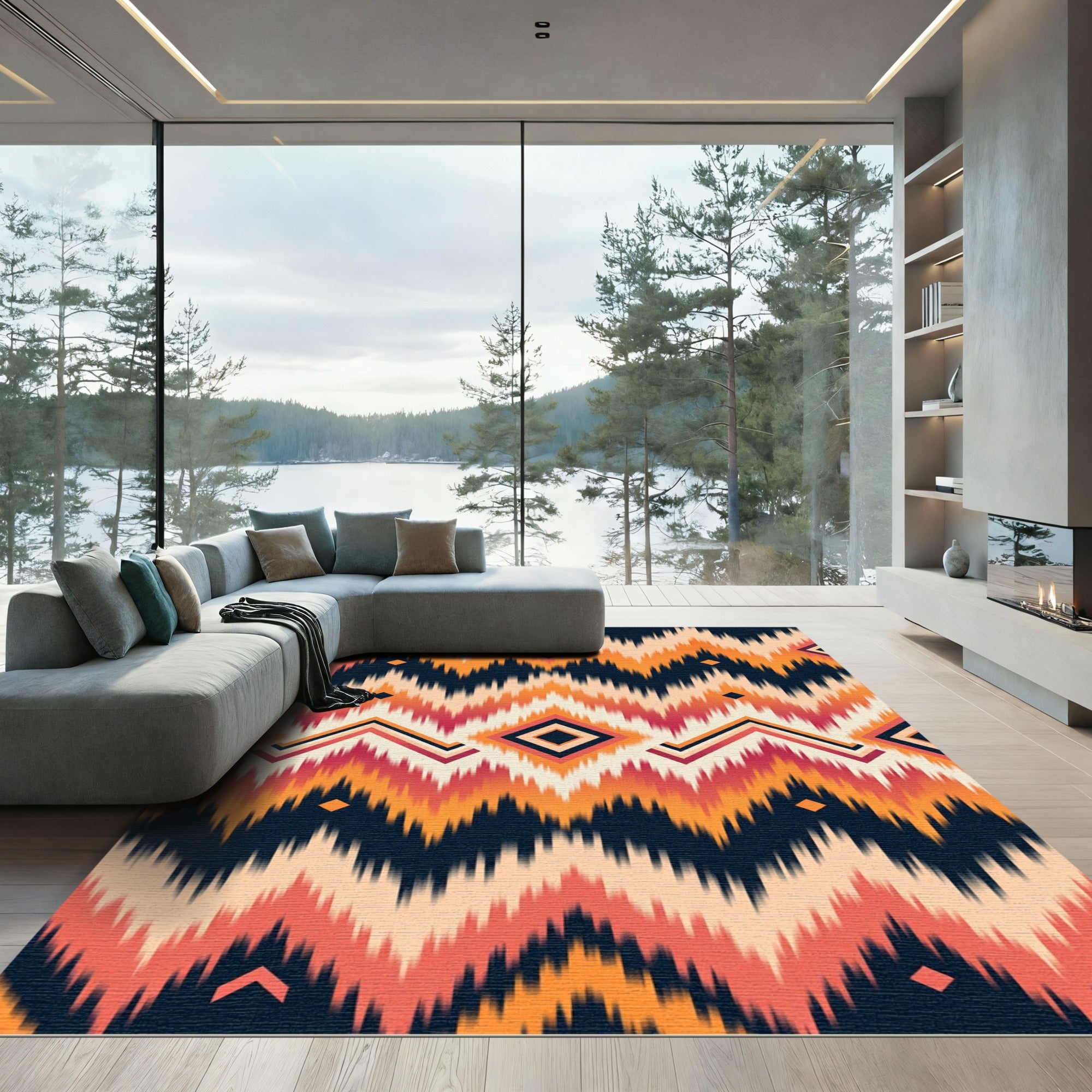 Earthy Tone Zigzag Diamond Rug