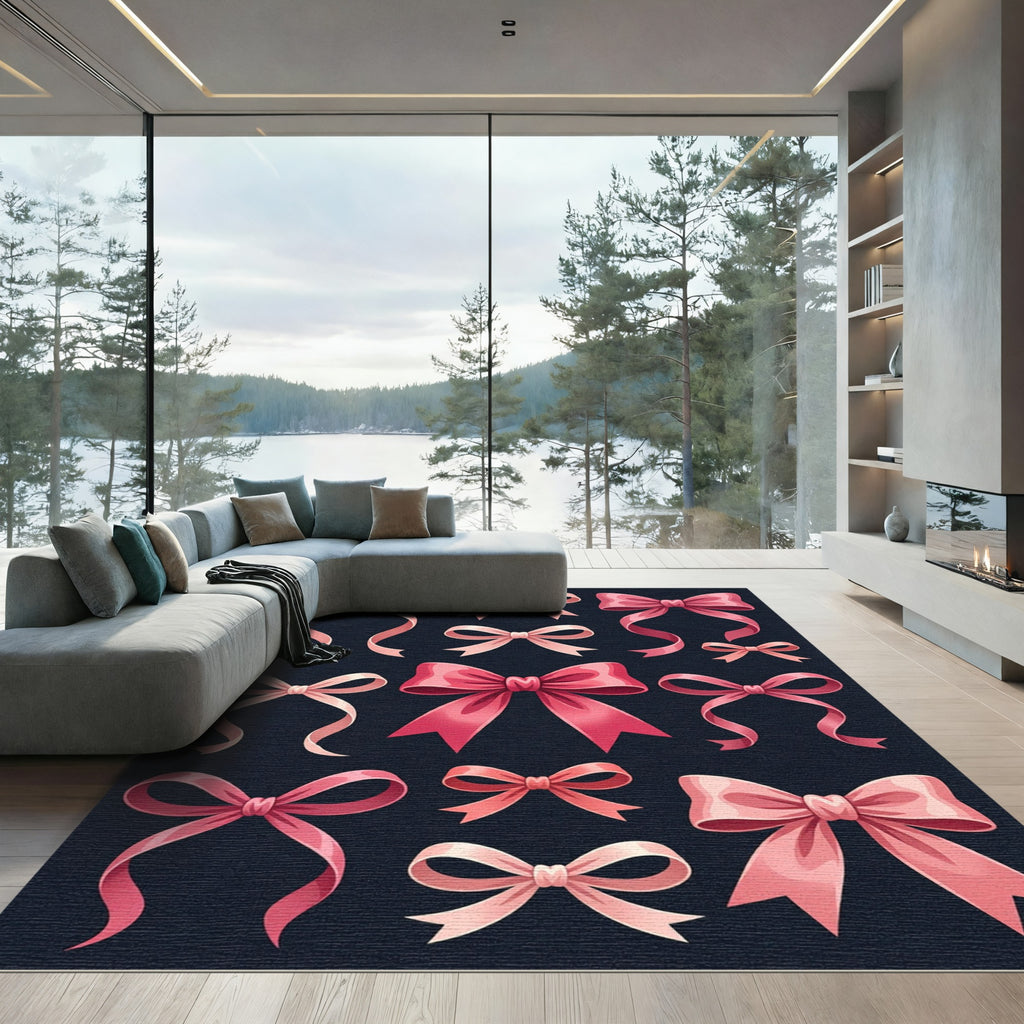 Elegant Pink Ribbon Bow Collection Rug