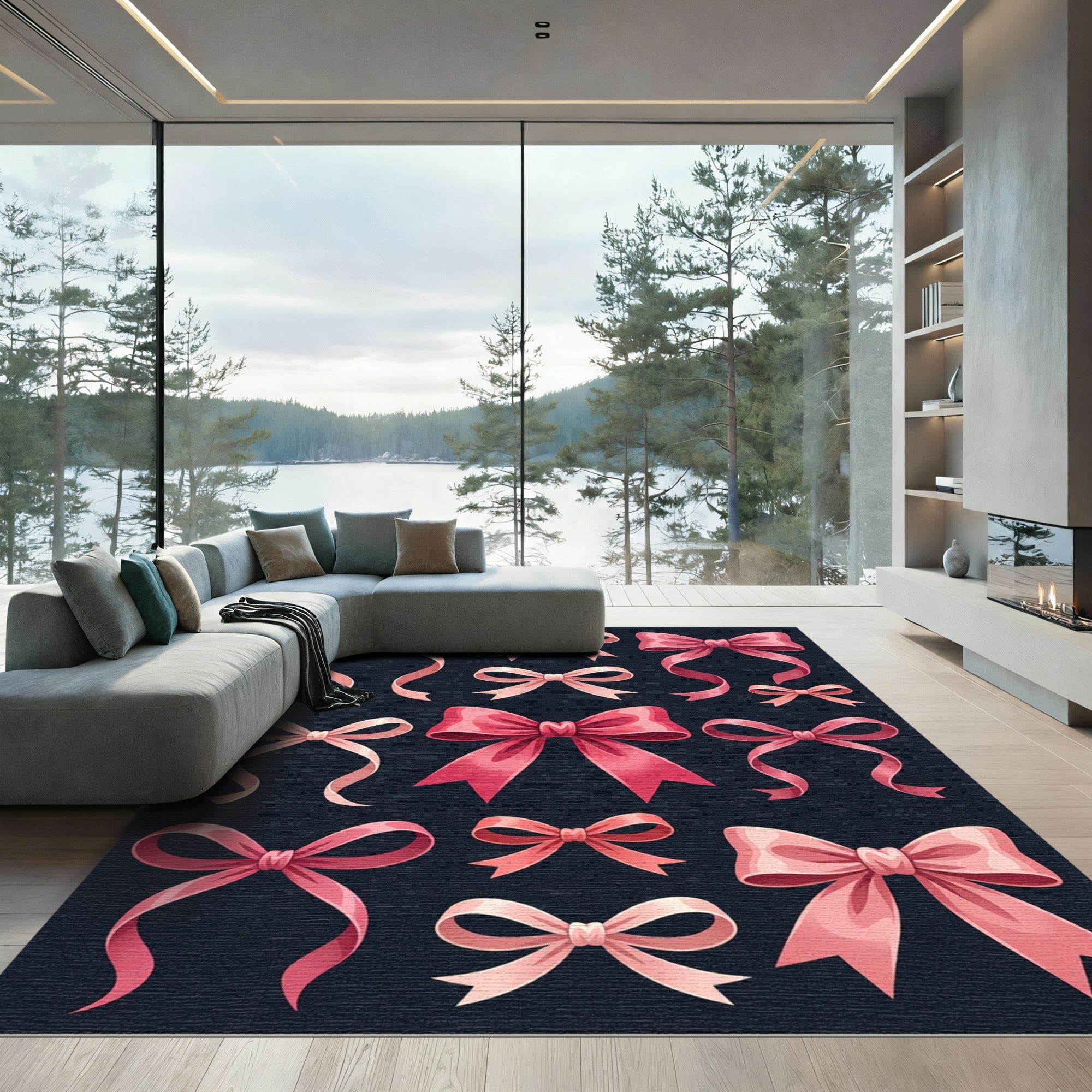 Elegant Pink Ribbon Bow Collection Rug