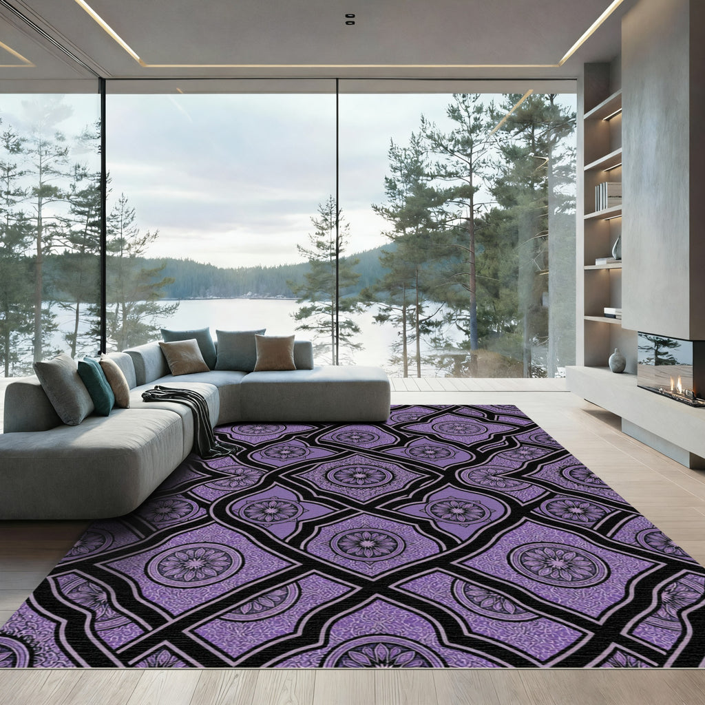 Ornate Lavender Lattice Floral Damask Rug