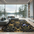 Gilded Gold Chrysanthemum Iris Swirls Rug