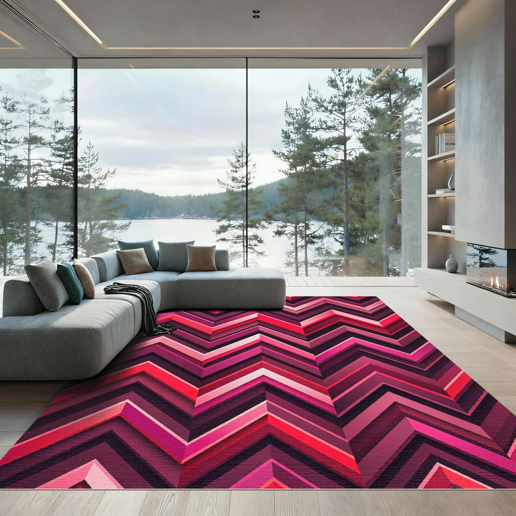 Vibrant Pink Geometric Zigzag Chevron Rug