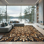 Golden Floral Mandala Medallion Rug