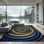 Golden Swirl Abstract Cobalt Vortex Rug