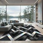 Monochrome Iridescent Metallic Zigzag Graphic Rug