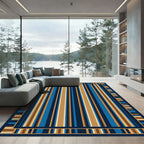 Deep Blue Ochre Striped Frame Rug