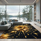 Golden Splatter Abstract Fluid Burst Rug