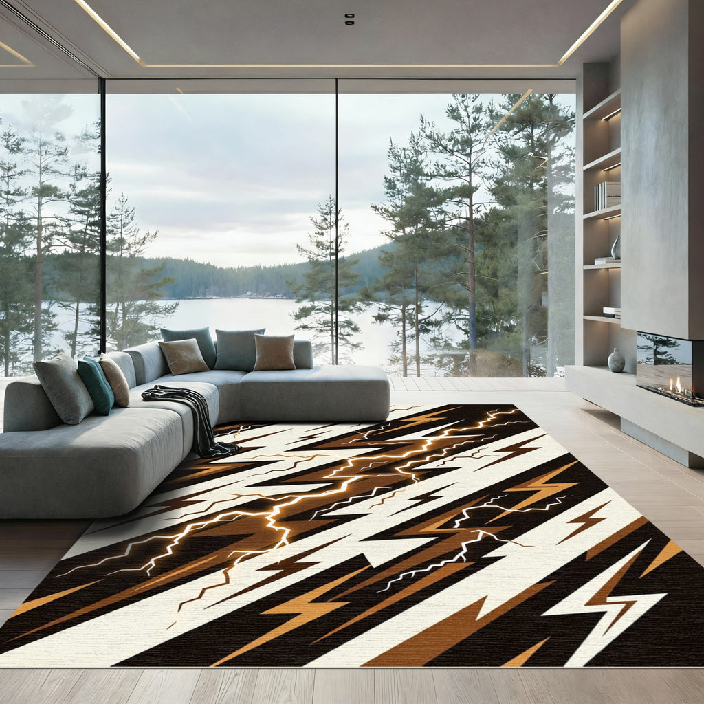 Dynamic Golden Lightning Bolt Explosion Rug