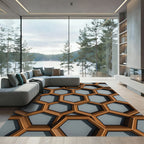 Copper and Gray Geometric Honeycomb Rug