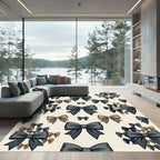 Elegant Charcoal and Bronze Ribbon Bows Rug