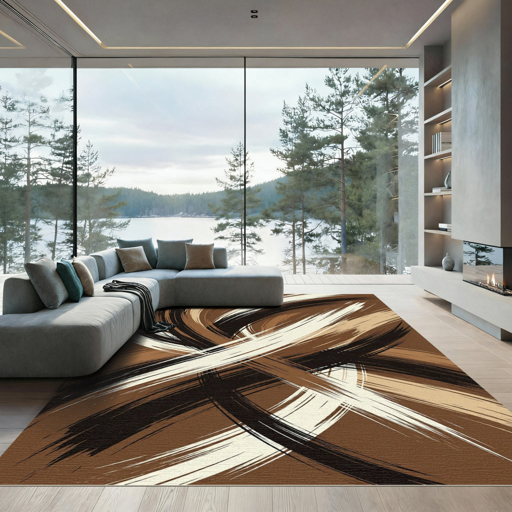 Abstract Monochrome Earthy Swirl Rug