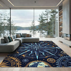 Celestial Compass Blue Gold Nautical Medallion Rug