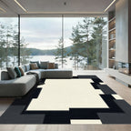 Modern Cream Black Geometric Block Rug