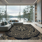 Golden Compass Mandala Black Area Rug