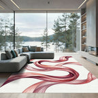 Elegant Crimson Watercolor Fluid Ribbon Rug