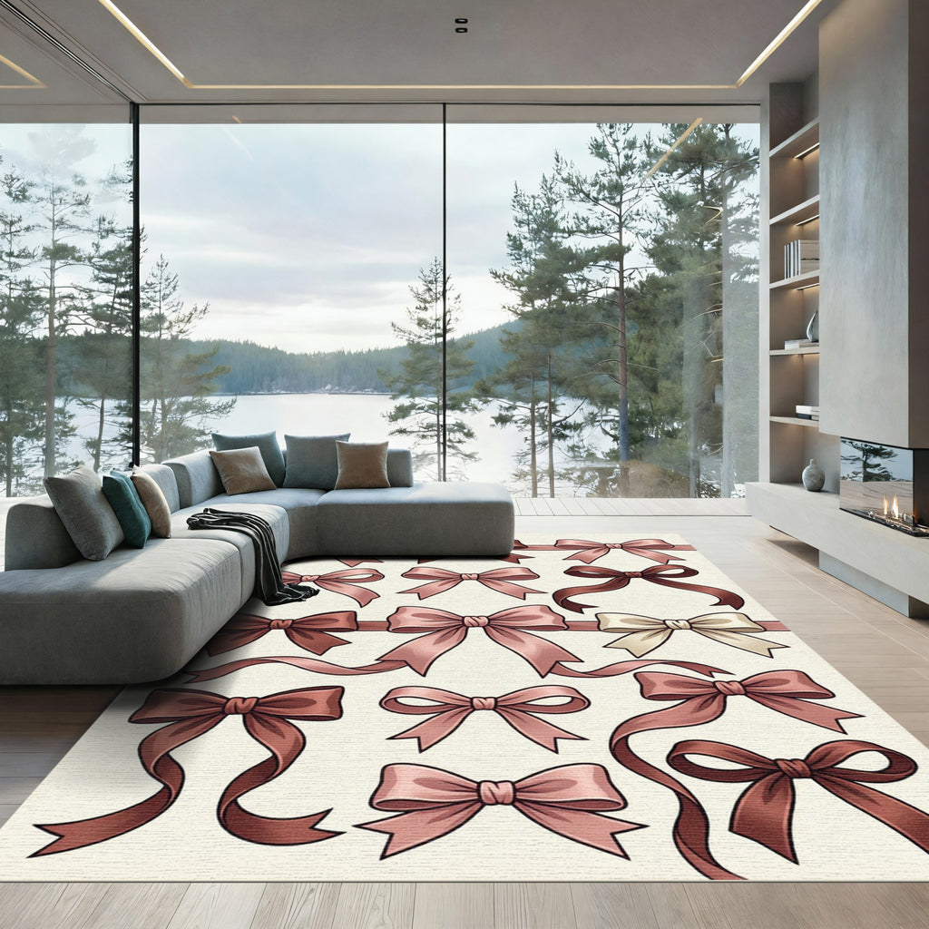 Elegant Dusty Rose Ribbon Bows Rug