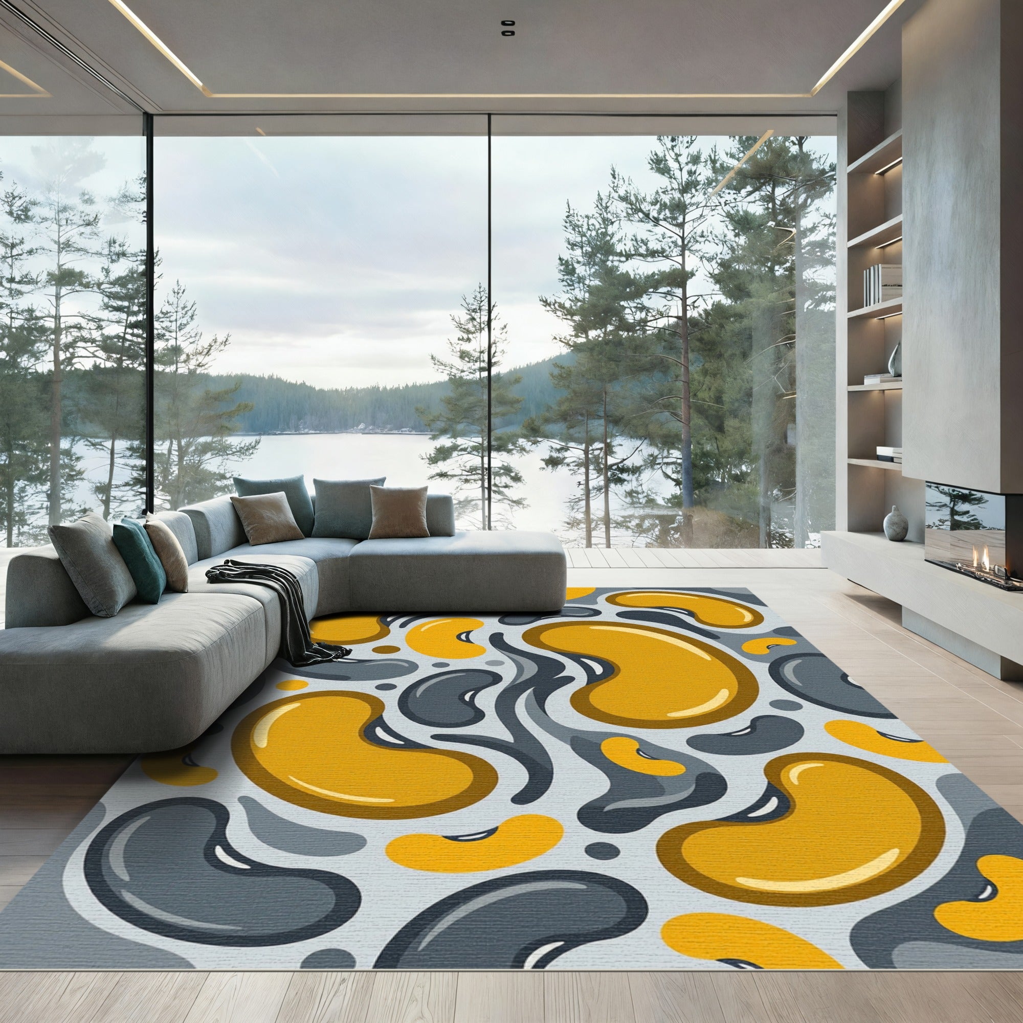 Abstract Yellow Bean Shape Composition Rug