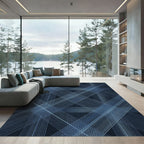 Modern Navy Blue Linear Grid Rug