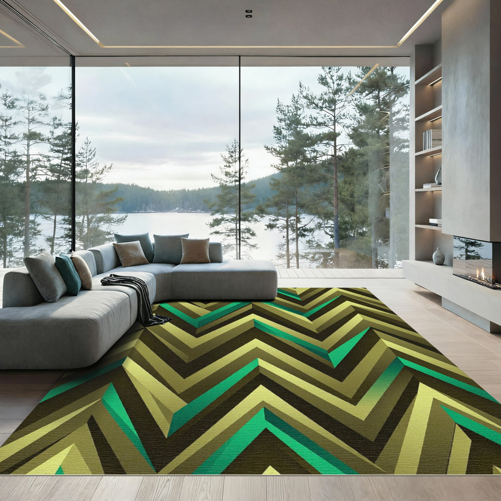 Emerald Green Chevron Geometric Rug