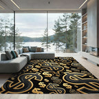 Golden Floating Currency Symbol Luxury Black Rug