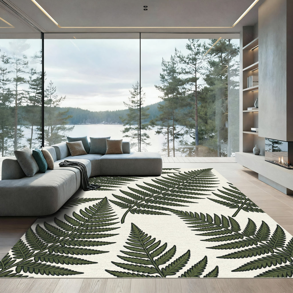 Deep Forest Green Fern Fronds Rug