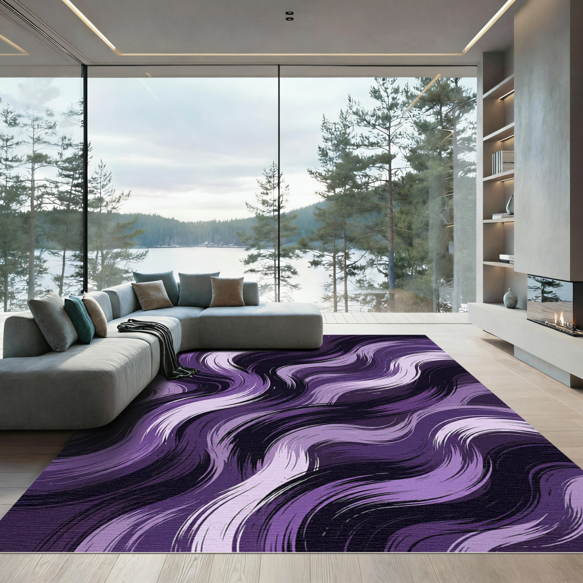 Deep Amethyst Brushstroke Swirl Rug