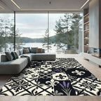 Black White Lavender Fleur De Lis Medallion Rug