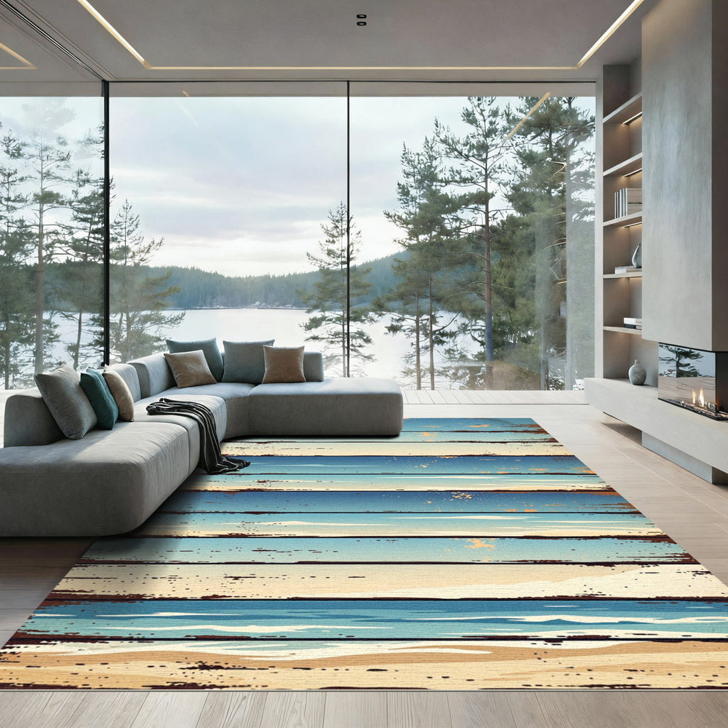 Coastal Beach Horizon Wood Plank Rug