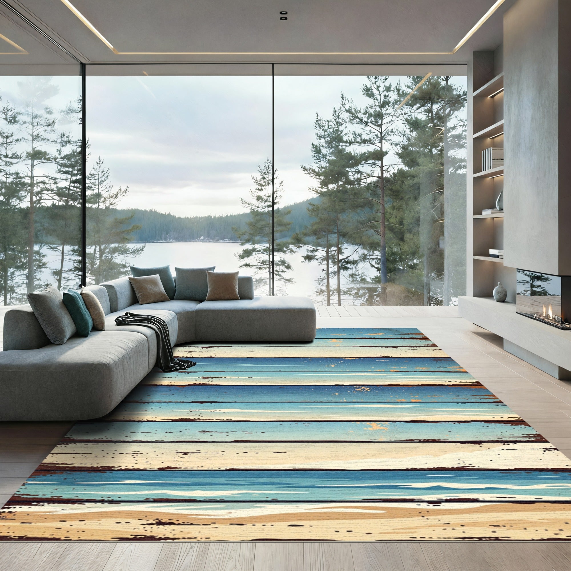 Coastal Beach Horizon Wood Plank Rug