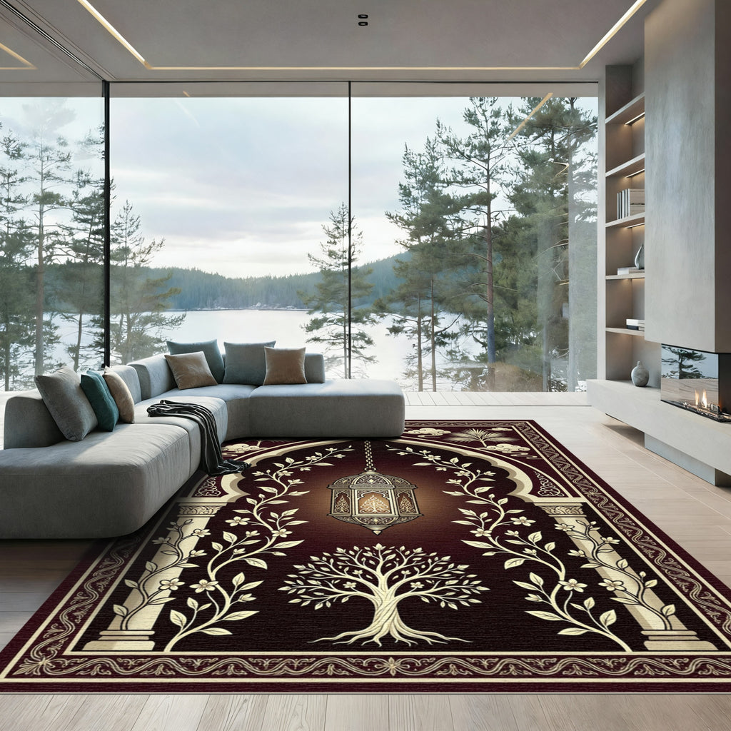 Elegant Dark Arch Floral Lantern Illustration Rug