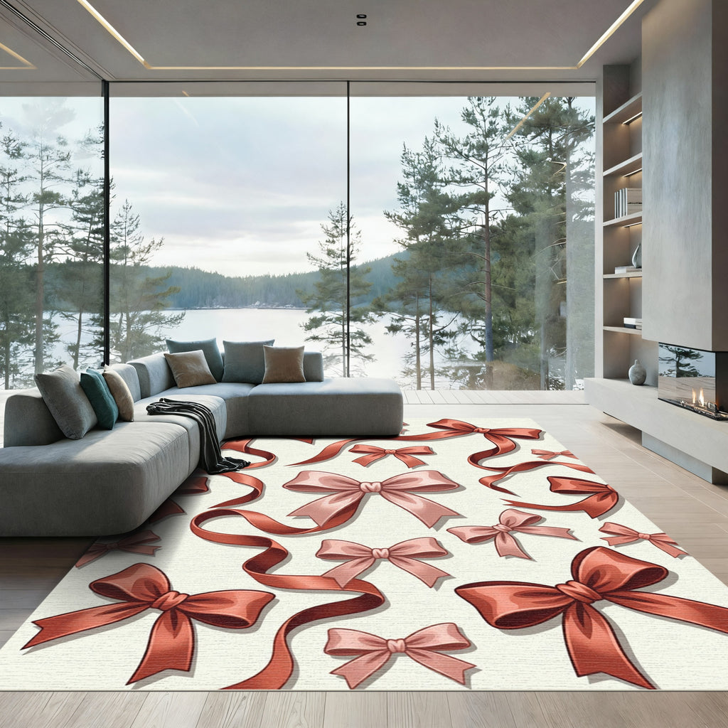 Elegant Dusty Rose Ribbon Bows Rug