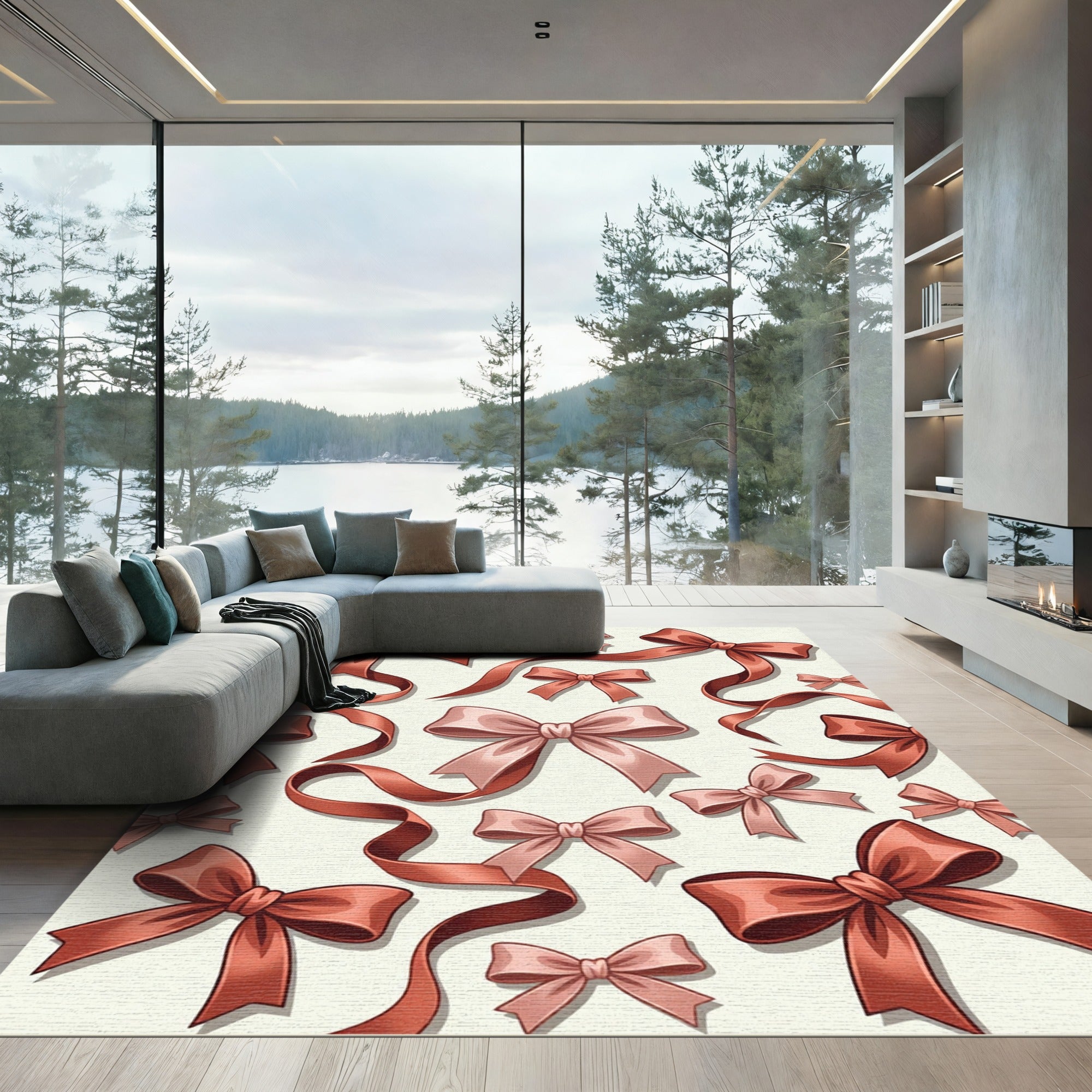 Elegant Dusty Rose Ribbon Bows Rug