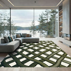 Olive Lattice Woven Geometric Grid Rug