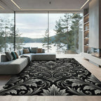 Classic Gray Acanthus Leaf Damask Rug