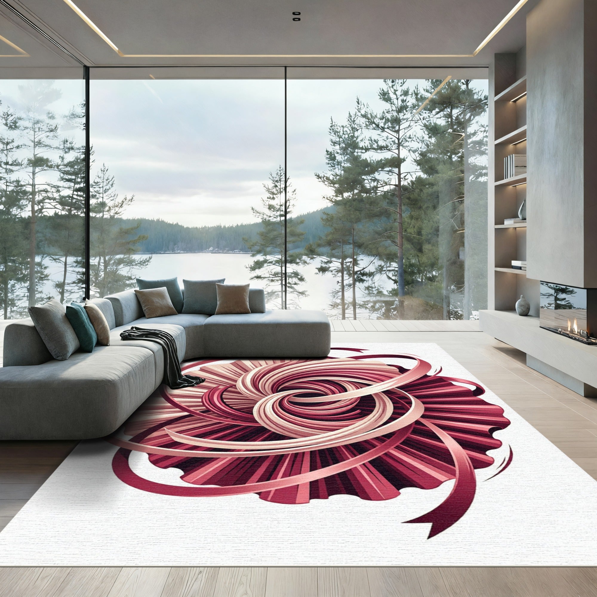 Crimson Swirl Ribbon Medallion Rug