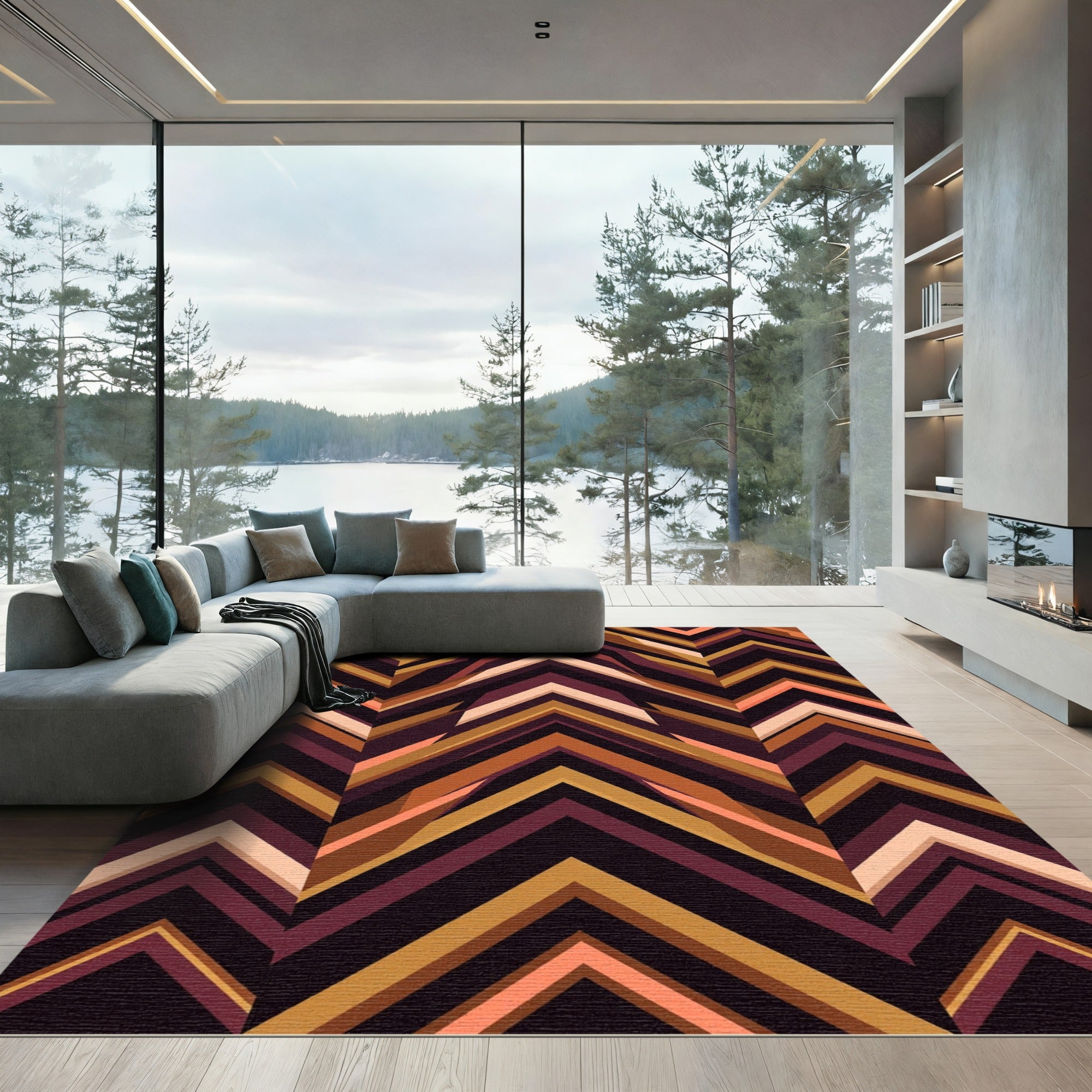 Earthy Chevron Stripe Composition Rug