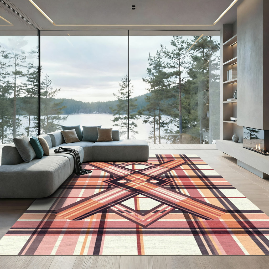 Warm Plaid Geometric Intersecting Lines Rug