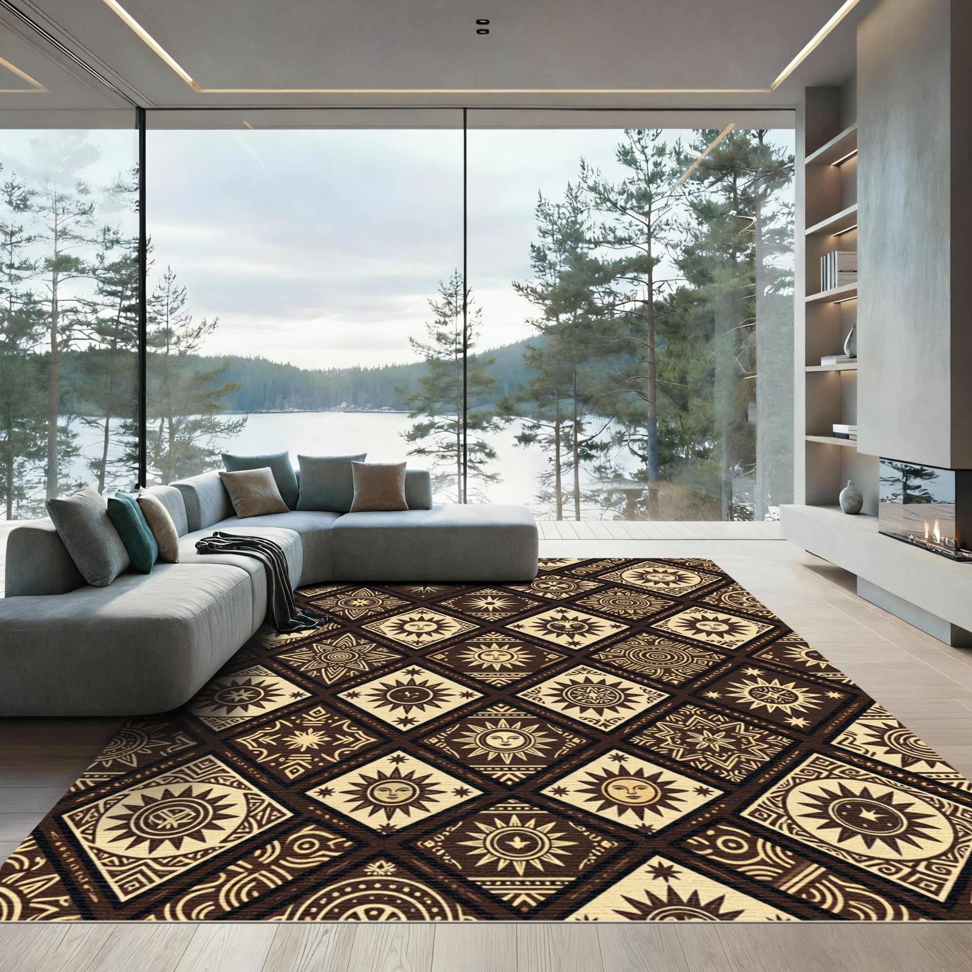 Celestial Sun Diamond Gold Brown Rug