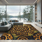 Golden Jaguar Mandala Jungle Forest Art Rug