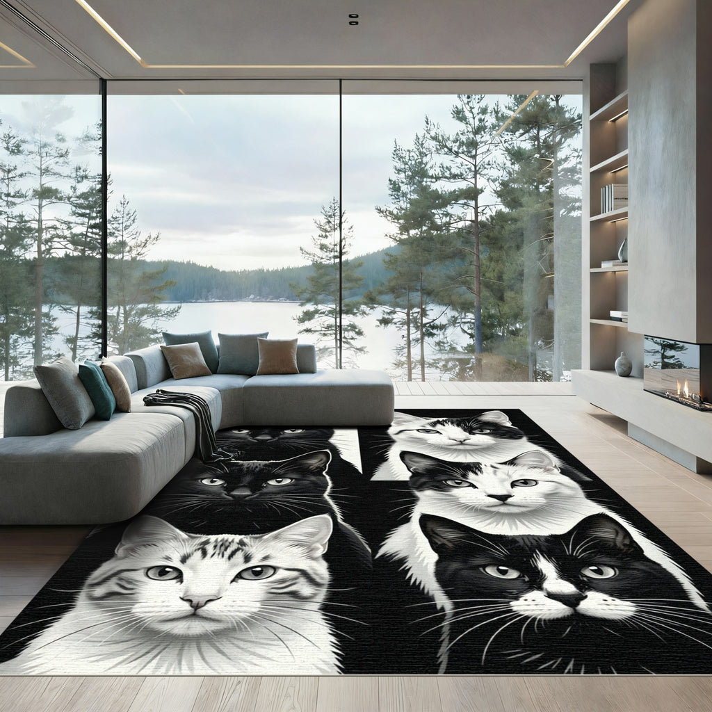 Six Black White Cat Portraits Rug