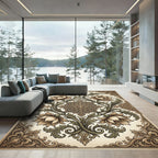 Ornate Beige Floral Scrollwork Rug