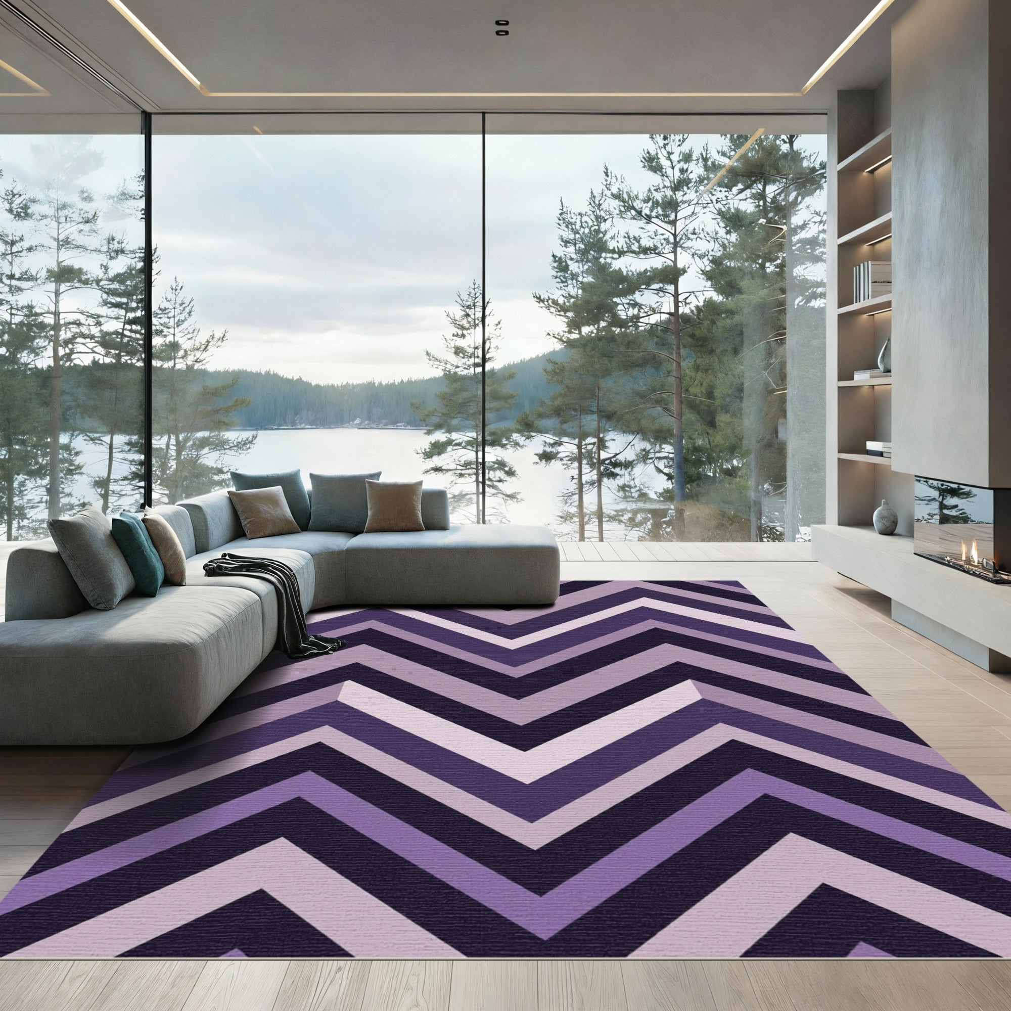 Modern Purple Chevron Geometric Zigzag Rug