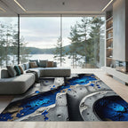 Concrete Blue Crater Texture Graphic Rug