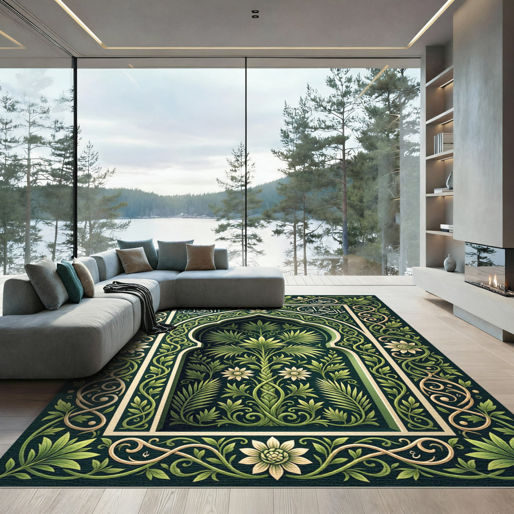 Emerald Botanical Arch Forest Green Rug