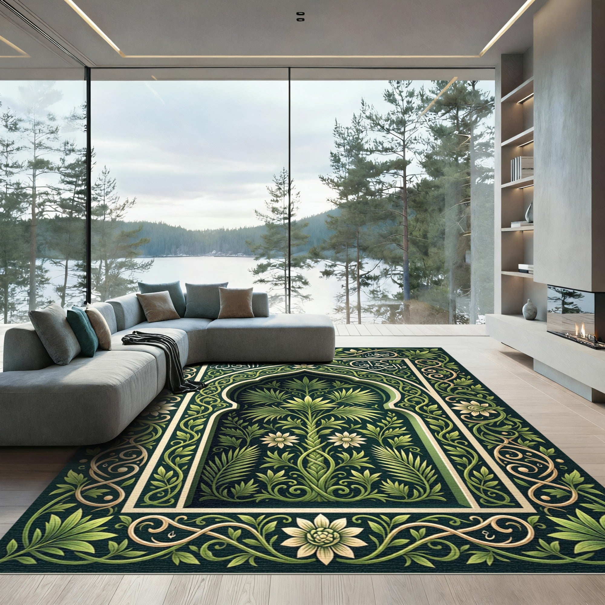 Emerald Botanical Arch Forest Green Rug
