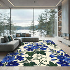 Elegant Cobalt Blue Bellflower Botanical Rug